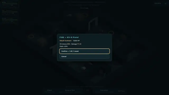 Two-tap confirm: hit chance, damage and the flank bonus before you commit
